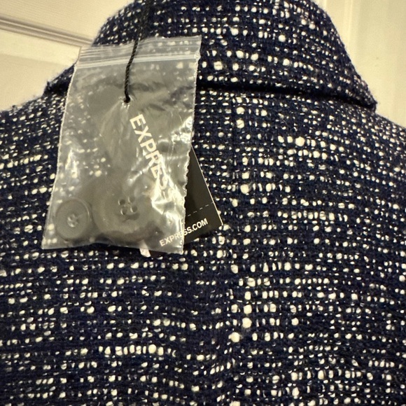 Express Navy and White Tweed Double-Breasted Coat - Picture 6 of 11